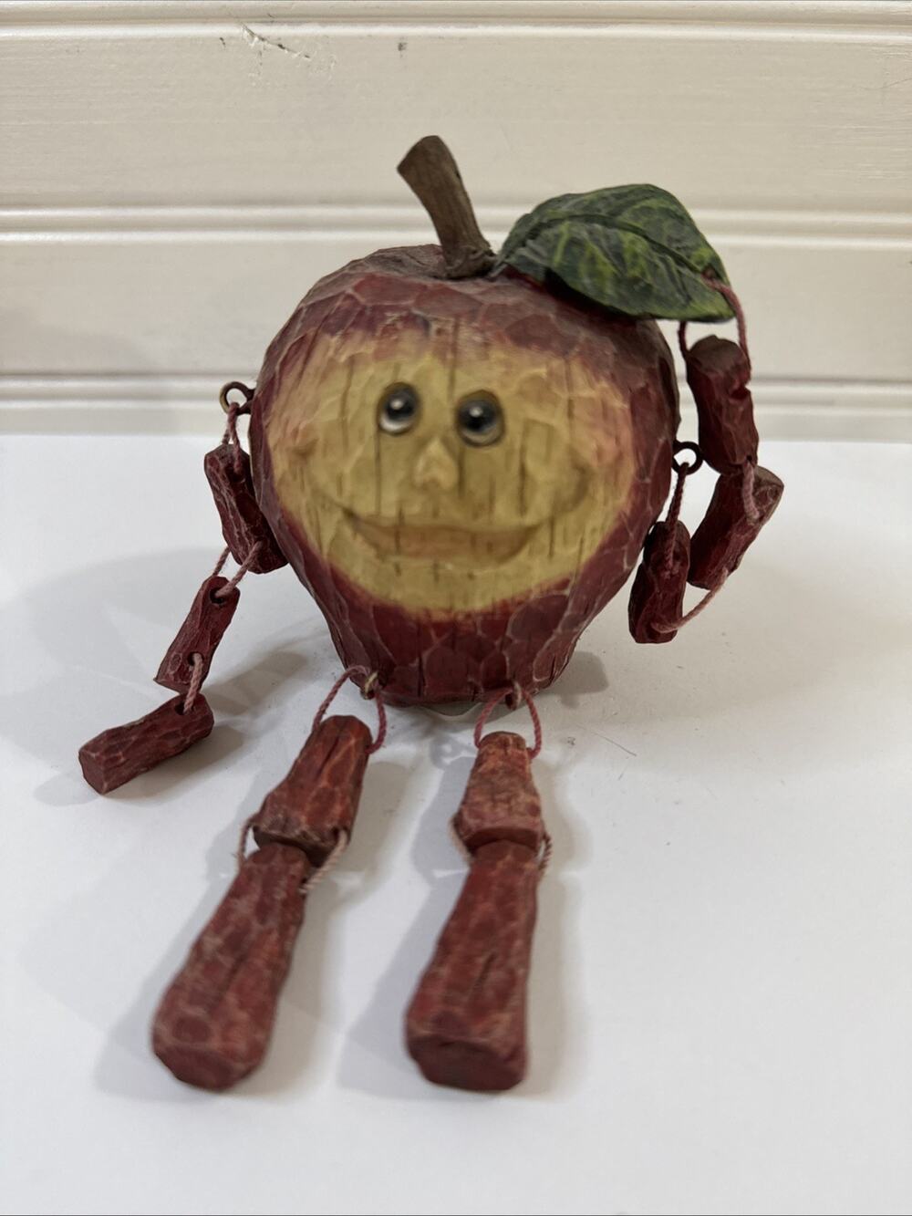 Vtg Anthropomorphic Red Apple Shelf Sitter Resin Fruit Figurine Dangle Legs Arms